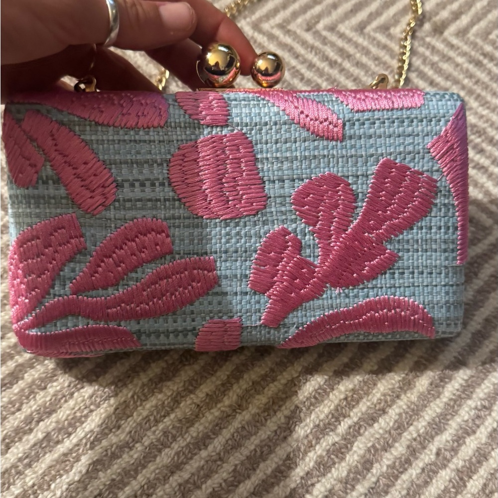 Tommy Bahama Pink Floral Clutch with Gold Chain - Picture 3 of 7